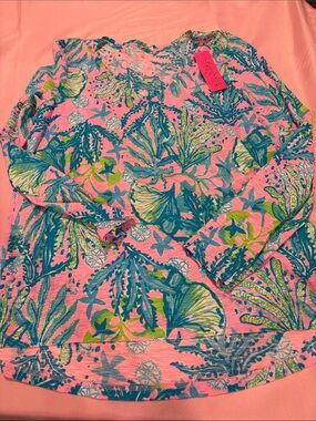 Lilly Pulitzer Etta Hip Nautic Tropical Print Long Sleeve Top NWT Large